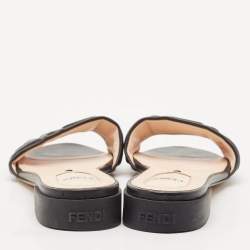 Pre Owned Fendi Black FF Embossed Leather Slide Sandals Size 38.5