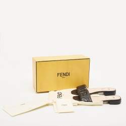 Pre Owned Fendi Black FF Embossed Leather Slide Sandals Size 38.5
