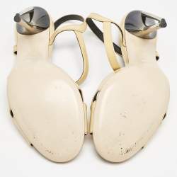 Fendi Beige Patent Leather Open Toe Ankle Strap Sandals Size 40