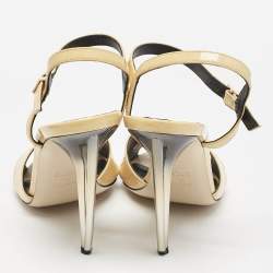 Fendi Beige Patent Leather Open Toe Ankle Strap Sandals Size 40