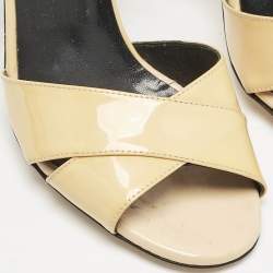 Fendi Beige Patent Leather Open Toe Ankle Strap Sandals Size 40