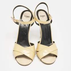 Fendi Beige Patent Leather Open Toe Ankle Strap Sandals Size 40