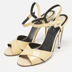 Fendi Beige Patent Leather Open Toe Ankle Strap Sandals Size 40