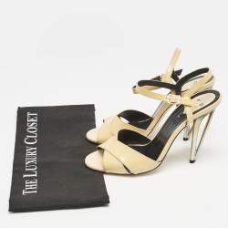 Fendi Beige Patent Leather Open Toe Ankle Strap Sandals Size 40