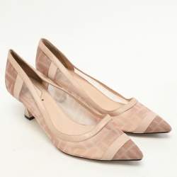 Pre Owned Fendi Beige Zucca Mesh and Leather Colibri Pointed Toe Pumps Size 40