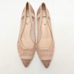 Pre Owned Fendi Beige Zucca Mesh and Leather Colibri Pointed Toe Pumps Size 40