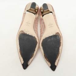 Pre Owned Fendi Beige Zucca Mesh and Leather Colibri Pointed Toe Pumps Size 40