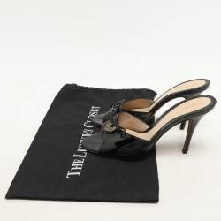 Fendi Black Patent Leather Logo Plaque Open Toe Sandals Size 39