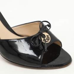 Fendi Black Patent Leather Logo Plaque Open Toe Sandals Size 39