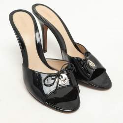 Fendi Black Patent Leather Logo Plaque Open Toe Sandals Size 39