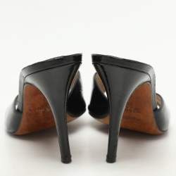 Fendi Black Patent Leather Logo Plaque Open Toe Sandals Size 39