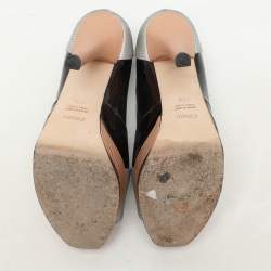 Fendi Black Lizard Embossed Leather and Patent Leather Fendista Platform Pumps Size 37.5