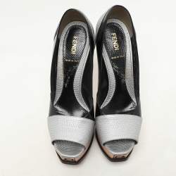 Fendi Black Lizard Embossed Leather and Patent Leather Fendista Platform Pumps Size 37.5