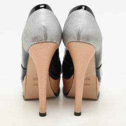 Fendi Black Lizard Embossed Leather and Patent Leather Fendista Platform Pumps Size 37.5