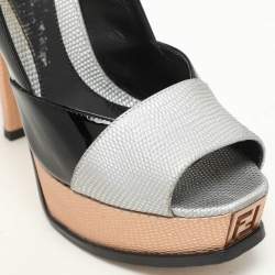 Fendi Black Lizard Embossed Leather and Patent Leather Fendista Platform Pumps Size 37.5