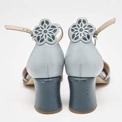 Fendi Two Tone Blue Leather Cut Out Ankle Strap Sandals Size 41