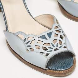 Fendi Two Tone Blue Leather Cut Out Ankle Strap Sandals Size 41