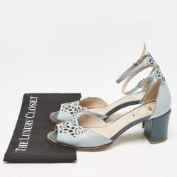 Fendi Two Tone Blue Leather Cut Out Ankle Strap Sandals Size 41