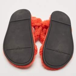Pre Owned Fendi Red Shearling Fur Ankle Strap Flat Sandals Size 37.5