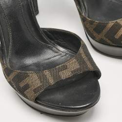 Fendi Brown Zucca Canvas Ankle Strap Sandals Size 36