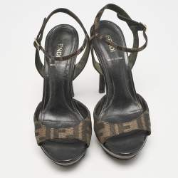 Fendi Brown Zucca Canvas Ankle Strap Sandals Size 36