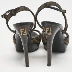 Fendi Brown Zucca Canvas Ankle Strap Sandals Size 36