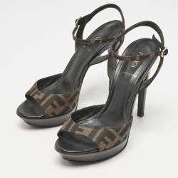 Fendi Brown Zucca Canvas Ankle Strap Sandals Size 36