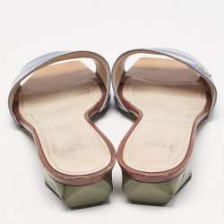 Fendi Blue Patent Leather Open Toe Slide Sandals Size 38