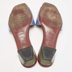 Fendi Blue Patent Leather Open Toe Slide Sandals Size 38