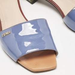 Fendi Blue Patent Leather Open Toe Slide Sandals Size 38