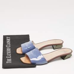 Fendi Blue Patent Leather Open Toe Slide Sandals Size 38