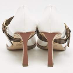 Fendi White/Brown Patent Leather Mary Jane Oversized Sole Pumps Size 37