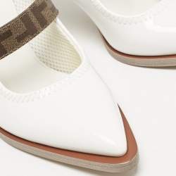 Fendi White/Brown Patent Leather Mary Jane Oversized Sole Pumps Size 37