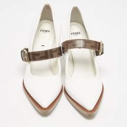 Fendi White/Brown Patent Leather Mary Jane Oversized Sole Pumps Size 37