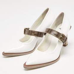 Fendi White/Brown Patent Leather Mary Jane Oversized Sole Pumps Size 37