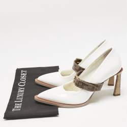 Fendi White/Brown Patent Leather Mary Jane Oversized Sole Pumps Size 37