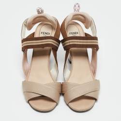 Pre Owned Fendi Multicolor Fabric Colibri Slingback Sandals Size 37.5