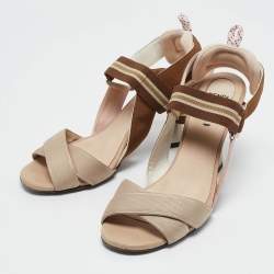 Pre Owned Fendi Multicolor Fabric Colibri Slingback Sandals Size 37.5