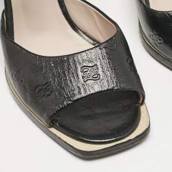 Fendi Black Karligraphy Leather FFrame Ankle Strap Sandals Size 39