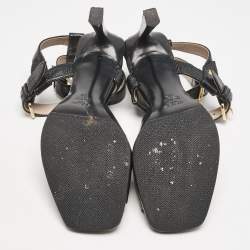 Fendi Black Karligraphy Leather FFrame Ankle Strap Sandals Size 39