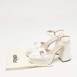 Fendi White Croc Embossed Leather Promenade Slingback Loafers Size 40