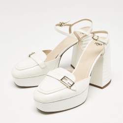 Fendi White Croc Embossed Leather Promenade Slingback Loafers Size 40