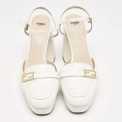 Fendi White Croc Embossed Leather Promenade Slingback Loafers Size 40