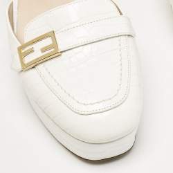 Fendi White Croc Embossed Leather Promenade Slingback Loafers Size 40