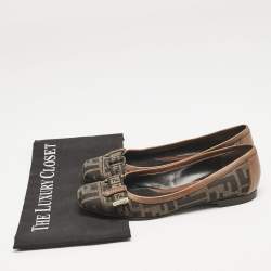 Fendi Tobacco Zucca Canvas And Patent Trim Ballet Flats Size 36.5