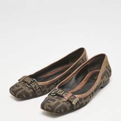 Fendi Tobacco Zucca Canvas And Patent Trim Ballet Flats Size 36.5