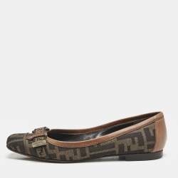 Fendi Tobacco Zucca Canvas And Patent Trim Ballet Flats Size 36.5