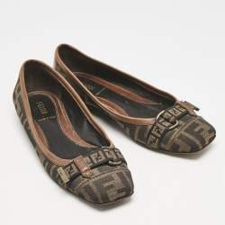 Fendi Tobacco Zucca Canvas And Patent Trim Ballet Flats Size 36.5
