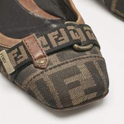 Fendi Tobacco Zucca Canvas And Patent Trim Ballet Flats Size 36.5