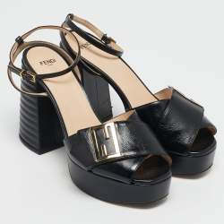 Fendi Black Leather Promenade Ankle Strap Sandals Size 39